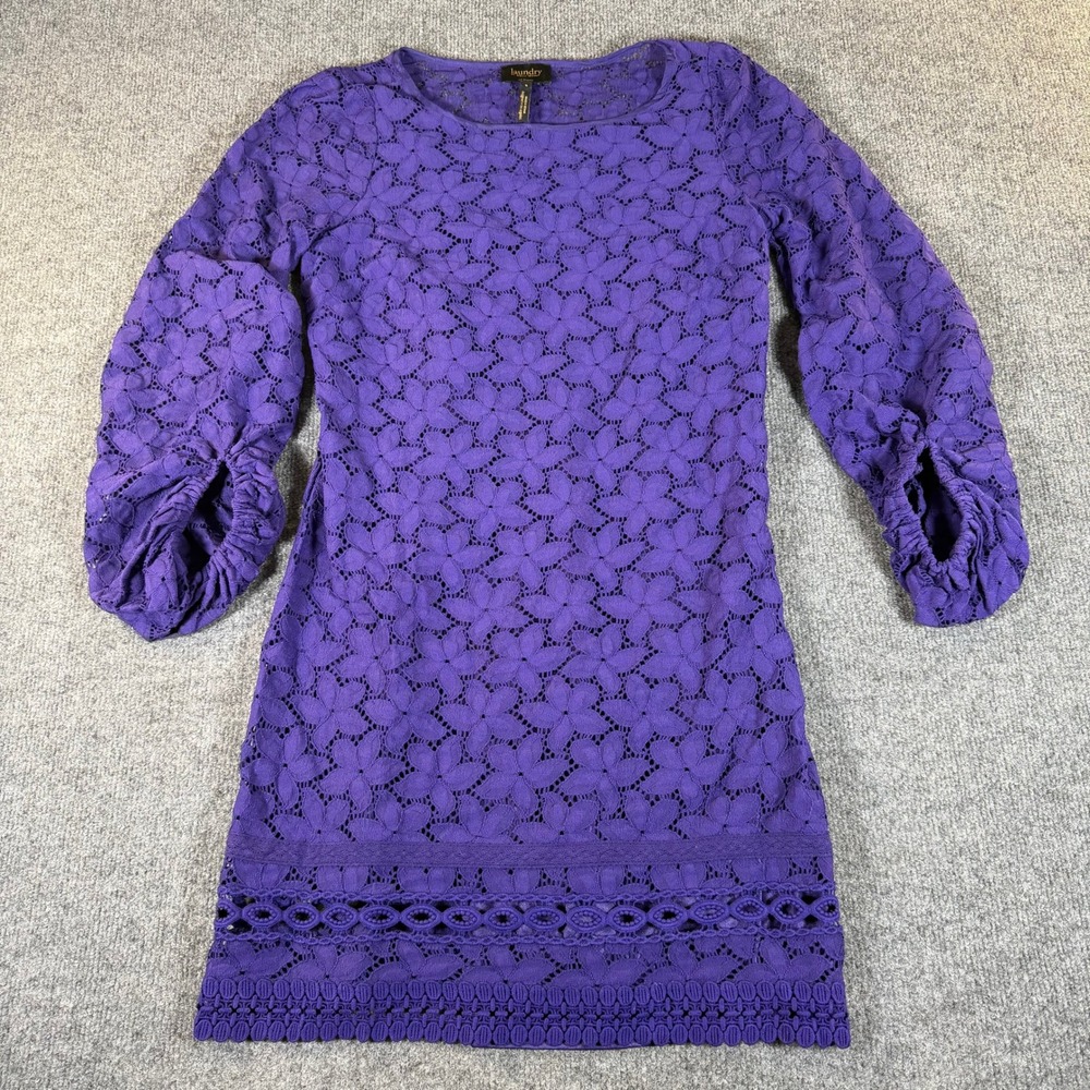 Laundry by Shelli Segal Purple Floral Lace Shift Dress Womens 6 #3519